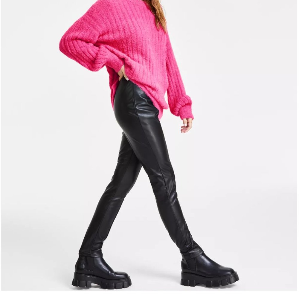 Tinseltown Juniors' Faux Leather High-Rise Skinny Pants - Black, Size L